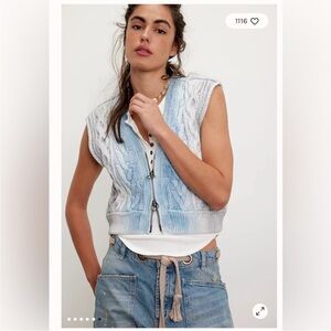 Free people blue rain cable vest size medium nwot